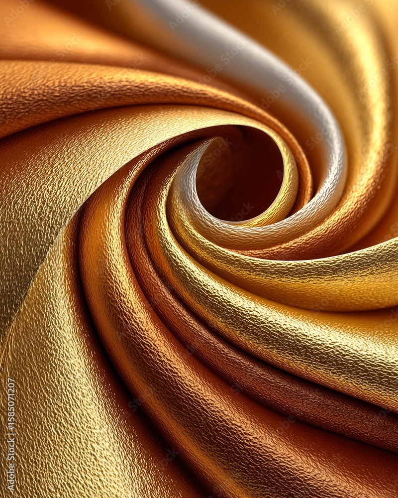 Fototapete a close up of a swirling golden and silver textured fabric creating an abstract vortex design elemen