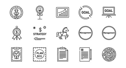 Business Strategy Vector Icon Set | Leadership, Planning, Management, Goal, Growth, Analysis, Achievement, Solution, Teamwork, Document Icons