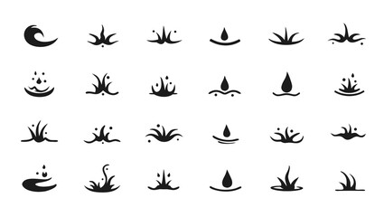 Black water splashes and grass icons drop wave