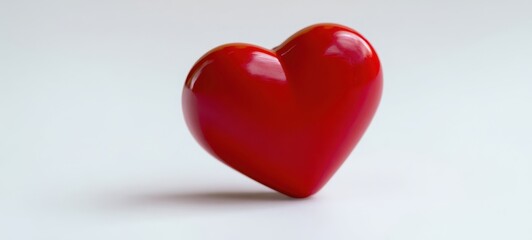 Fototapeta premium The glossy red heart symbolizing love and affection on a minimalist background.