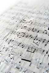 Obraz premium ia generated. Artistic design with swirling musical notes on white background, perfect for music, creativity, or editorial design themes. 