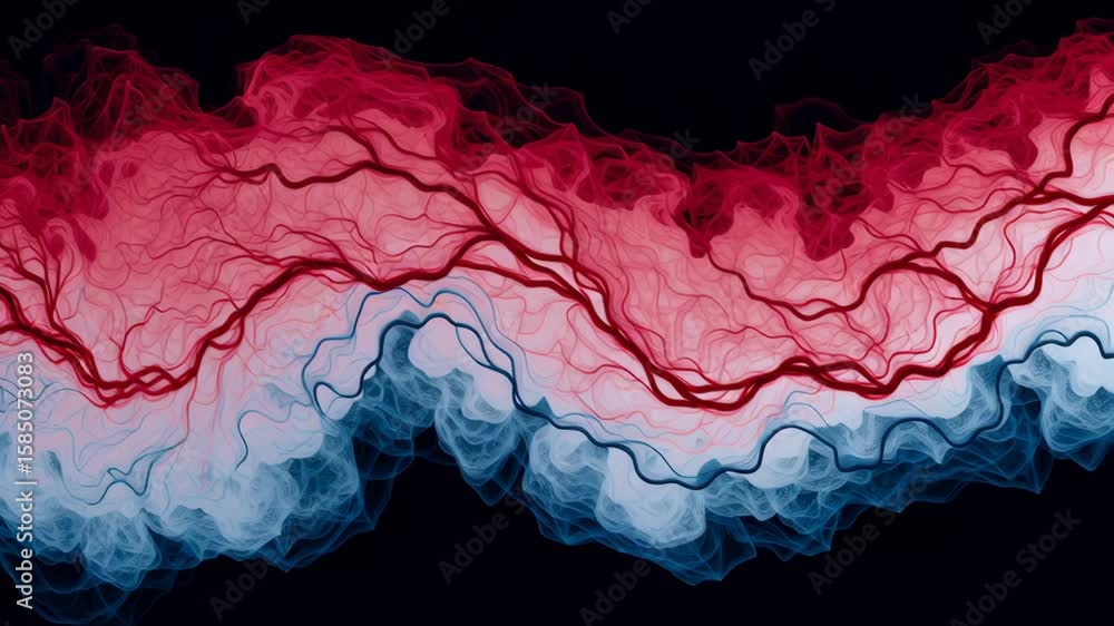 Poster Navier Stokes principles in fluid dynamic. Vibrant motion and intricate designs showcased through colorful abstract waves and dynamic fluid pattern.