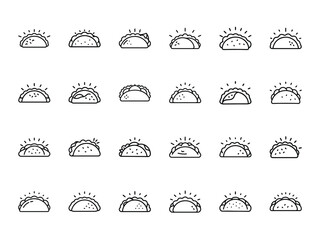 Taco Icons Collection - Vector Line Art Mexican Food Symbols for Restaurant Design, Food Apps, Menu Graphics, Mexican Cuisine Branding, Takeaway Materials, and Culinary Website Element