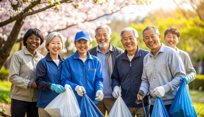 地域住民による朝の公園清掃ボランティア活動