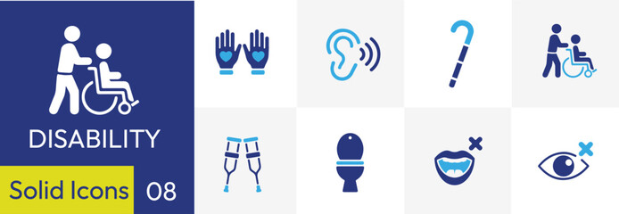 Disability and Accessibility Solid Icons - Vector Set - 8 Solid icons