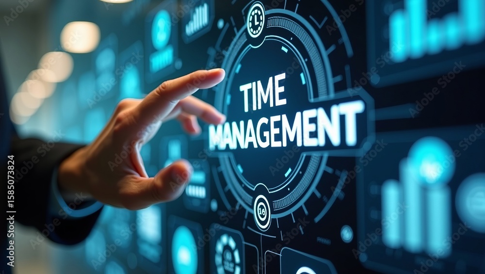 Aufkleber time management and productivity optimization with futuristic digital interface, business person int