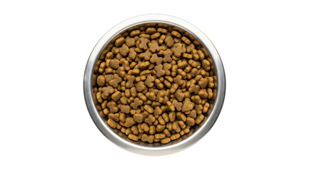 Isolated Pet Food Bowl with Dry Kibble, Dog or Cat