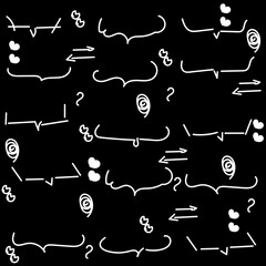 Vintage school education doodle sketch drawing with a seamless pattern of black and white arrows, numbers, and symbols on a chalkboard background