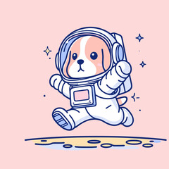 A cartoon dog wearing an astronaut suit is running on the. Cute Clipart Vector Illustration Line Art Illustration. comic canine in cosmic gear dashing upon the planet surface.
