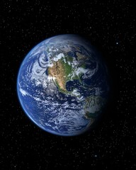 Fototapeta premium Planet Earth from Space – High-Resolution View of the Earth with Clouds and Starry Background