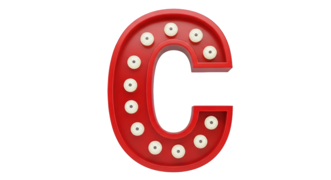 Isolated Red Letter C with Bulbs - Powered by Adobe
