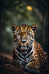 Obraz premium ia generated. close up of a leopard. close up of a jaguar. portrait of a leopard. portrait of a bengal tiger