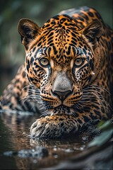 Obraz premium ia generated. close up of a leopard. close up of a jaguar. portrait of a leopard. portrait of a bengal tiger