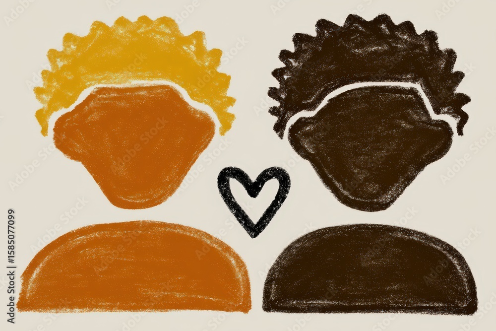 Poster symbolic representation of diverse love portrayed through abstract chalk figures showing emotional c