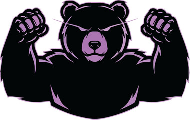 Powerful black bear flexing its biceps, showcasing strength and dominance.