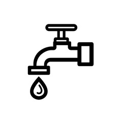 Contoured faucet icon with a drop of water, symbolizing water conservation and careful use of water