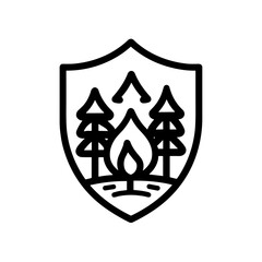 Outline icon showing trees and flames, representing the importance of forest fire prevention and fire safety