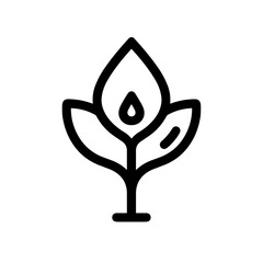 Outline illustration of a plant with a water droplet, symbolizing hydration, growth and sustainability