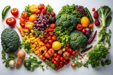 ia generated. Colorful composition of fresh fruits and heart -shaped vegetables on a dark and light background, perfect for illustrating nutrition, healthy cooking and conscious concepts of lifestyle.