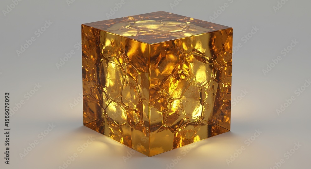 Fototapete captivating golden cube abstract rendering of light and form - a gemlike conceptual image