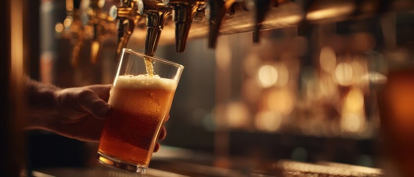 The bartender pouring a freshly crafted beer into a glass at a bar.