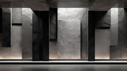 Minimalist Dark Concrete Wall with Geometric Shadow Layers