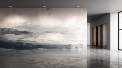 Modern Office Wall with Abstract Monochrome Mural Painting
