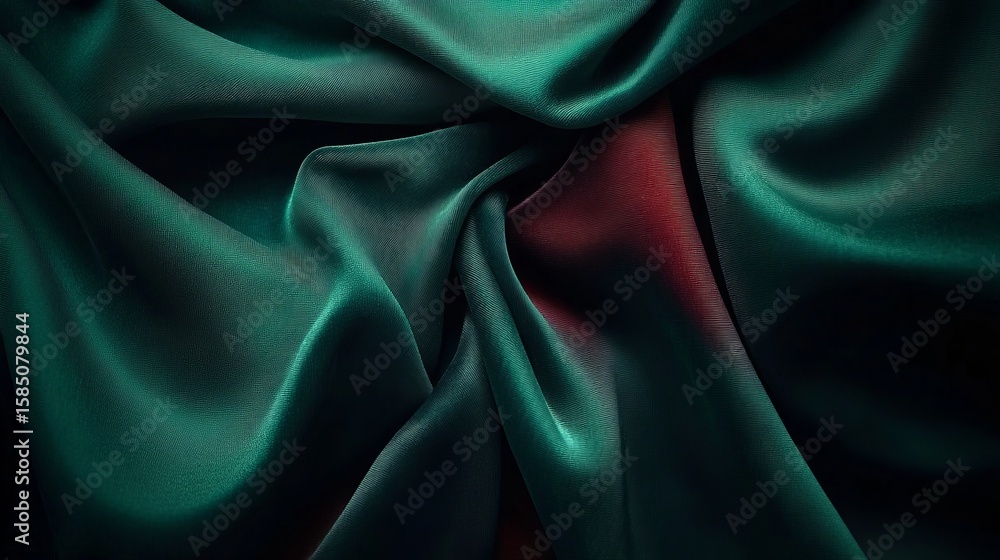 Poster sophisticated emerald green drapery with fluid fabric waves creating a serene background for design