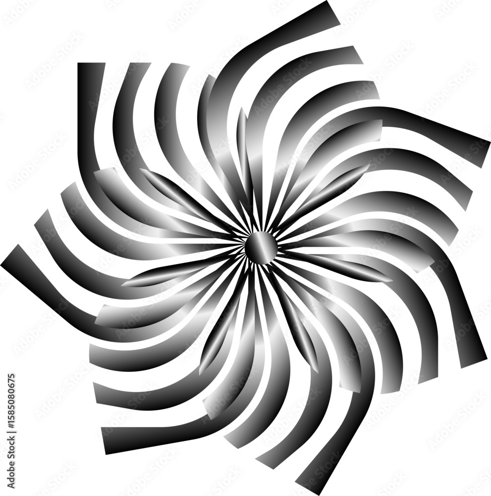 Aufkleber black and white abstract vector illustration featuring a geometric spiral tunnel design with a metal
