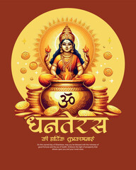 Happy Dhanteras Celebration Indian Festival Dhanatrayodashi Diwali First Day Illustration or Social Media Template