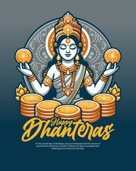 Happy Dhanteras Celebration Indian Festival Dhanatrayodashi Diwali First Day Illustration or Social Media Template