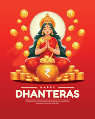 Happy Dhanteras Celebration Indian Festival Dhanatrayodashi Diwali First Day Illustration or Social Media Template