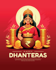 Happy Dhanteras Celebration Indian Festival Dhanatrayodashi Diwali First Day Illustration or Social Media Template
