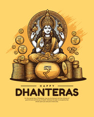 Happy Dhanteras Celebration Indian Festival Dhanatrayodashi Diwali First Day Illustration or Social Media Template
