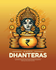 Happy Dhanteras Celebration Indian Festival Dhanatrayodashi Diwali First Day Illustration or Social Media Template