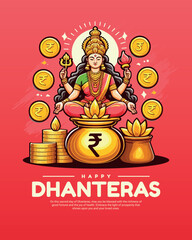 Happy Dhanteras Celebration Indian Festival Dhanatrayodashi Diwali First Day Illustration or Social Media Template