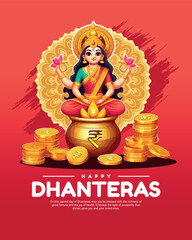 Happy Dhanteras Celebration Indian Festival Dhanatrayodashi Diwali First Day Illustration or Social Media Template