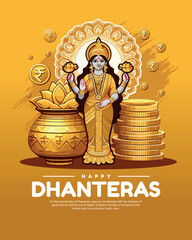 Happy Dhanteras Celebration Indian Festival Dhanatrayodashi Diwali First Day Illustration or Social Media Template