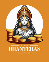 Happy Dhanteras Celebration Indian Festival Dhanatrayodashi Diwali First Day Illustration or Social Media Template