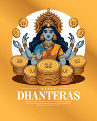 Happy Dhanteras Celebration Indian Festival Dhanatrayodashi Diwali First Day Illustration or Social Media Template
