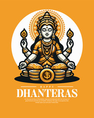 Happy Dhanteras Celebration Indian Festival Dhanatrayodashi Diwali First Day Illustration or Social Media Template