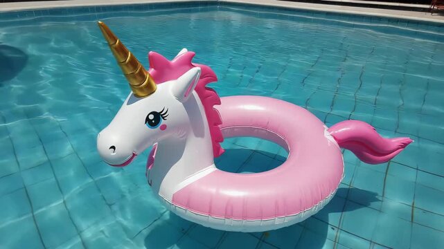 Relaxing pool day with unicorn float in sunshine