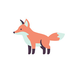 Obraz premium Stylized flat vector illustration of a charming red fox. A simple and cute wild animal graphic isolated on white.