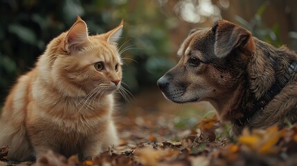 A cat and dog engage in a playful yet intense standoff