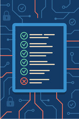 Completed tasks checklist on digital backdrop