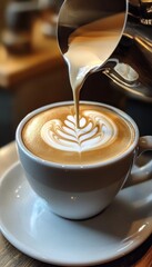 Cappuccino Presentation with Latte Art, Showcasing Delicious Coffee Preparation for Coffee Lovers