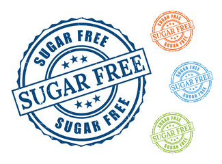 Sugar Free Product Stamp Set, Grunge Rubber Organic Label Vector  