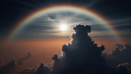 Spectacular aerial view featuring a rainbow and dramatic cloudscape - Powered by Adobe