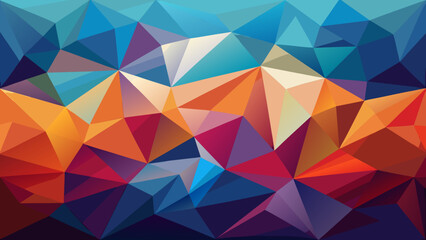 Vector art of an energetic abstract geometric design featuring a spectrum of vibrant colors in a lowpoly polygonal pattern, perfect for modern backgrounds