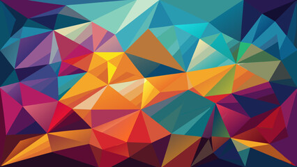 Vector art of a striking abstract composition of colorful geometric shapes and triangles, creating a vibrant lowpoly polygonal pattern for digital art